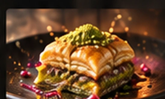 Traditional layered pistachio baklava